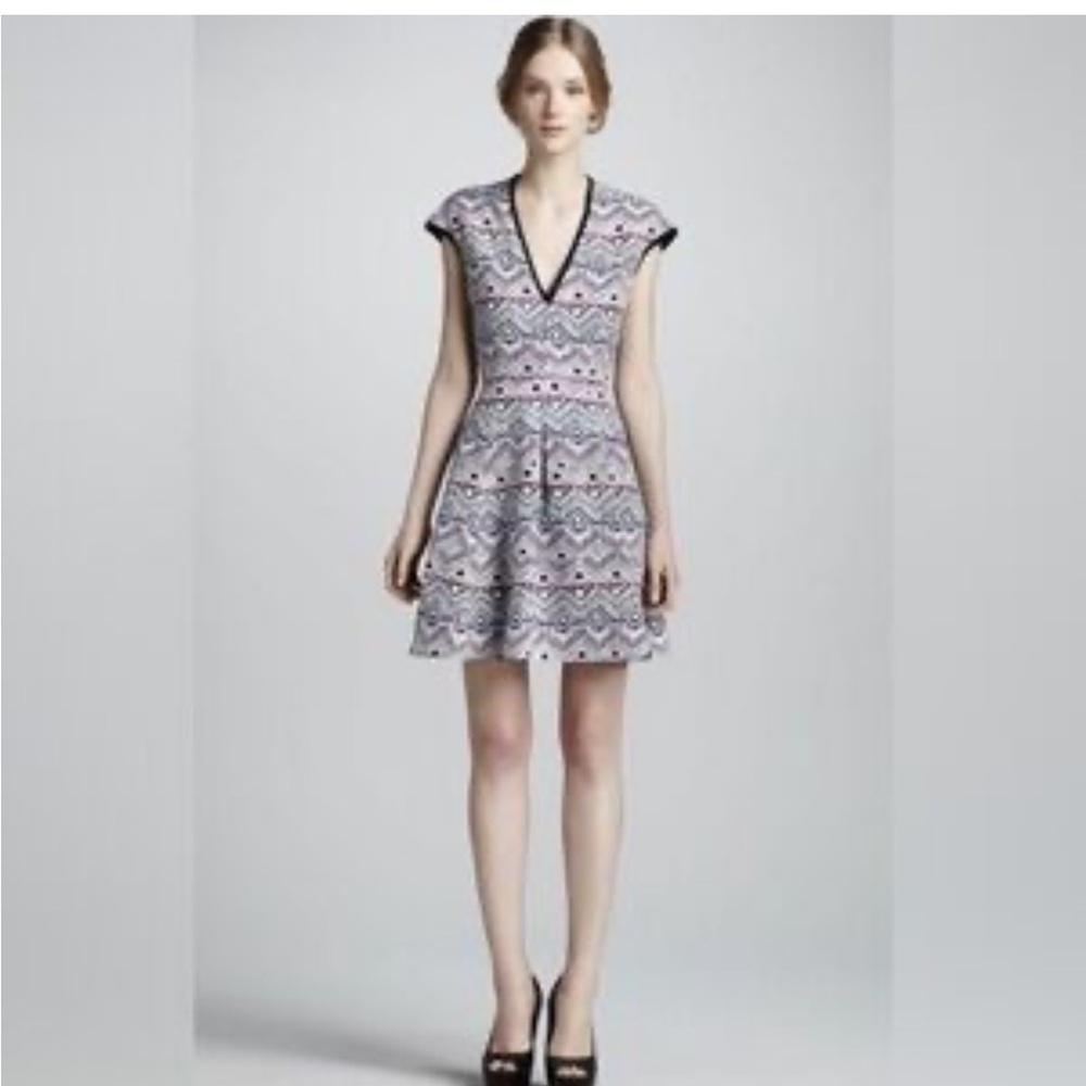 Nanette Lepore Navy White, Purple and Pink Geometric Mini Dress